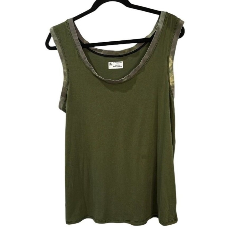 Made USA Bamboo Cotton TankTop Women Large Olive Green Sleeveless Stretch Casual